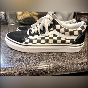 Black and White Low Top Checkered Vans size 9